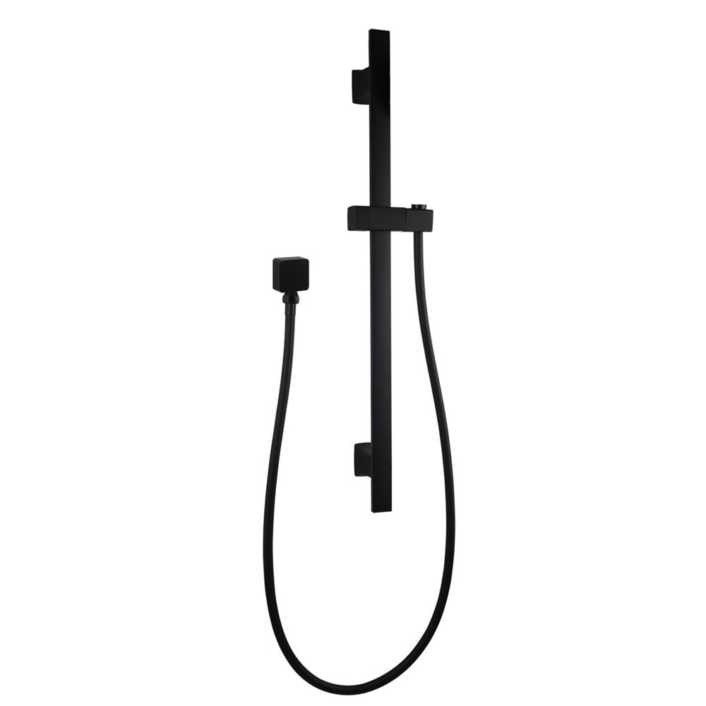 Square Black Wall Mounted Sliding Rail with Water Hose & Wall Connector Only(PVC Hose)