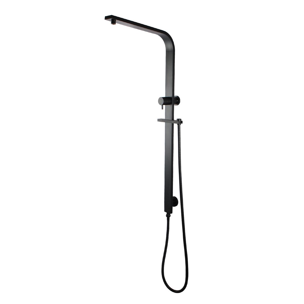 Square Black Shower Station without Shower Head and Handheld Shower(Wide Rail,Stainless Steel Hose)