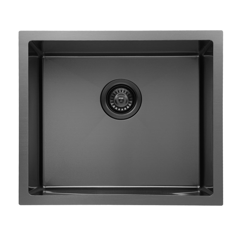 Round Corner Dark Grey Stainless Steel Handmade Single Bowl Kitchen Sink 510*440*230mm(with dark grey waste)