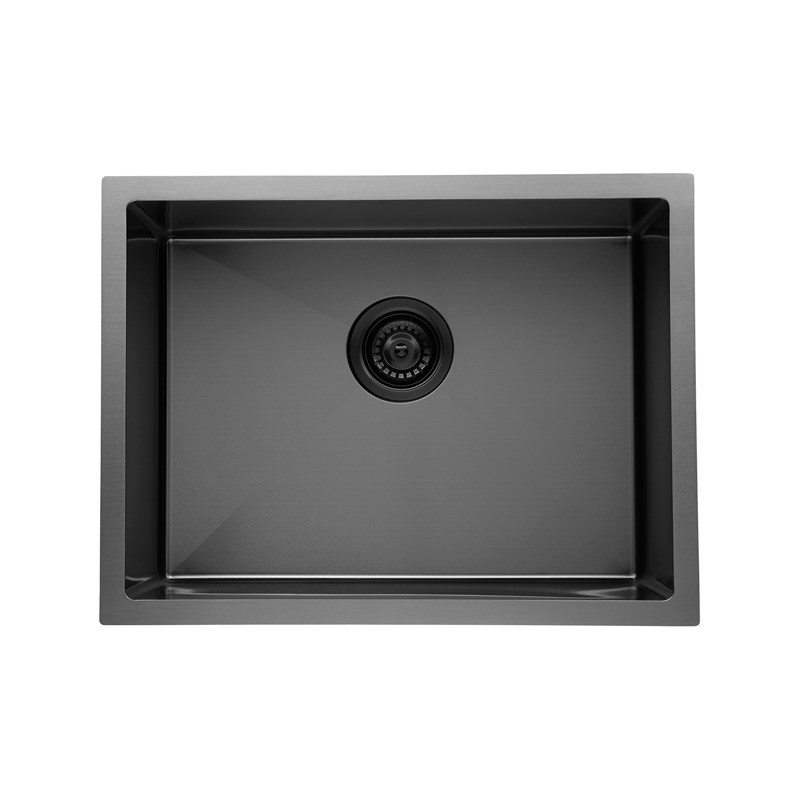 Round Corner Dark Grey Stainless Steel Handmade Single Bowl Kitchen Sink 580*440*230mm(with dark grey waste)