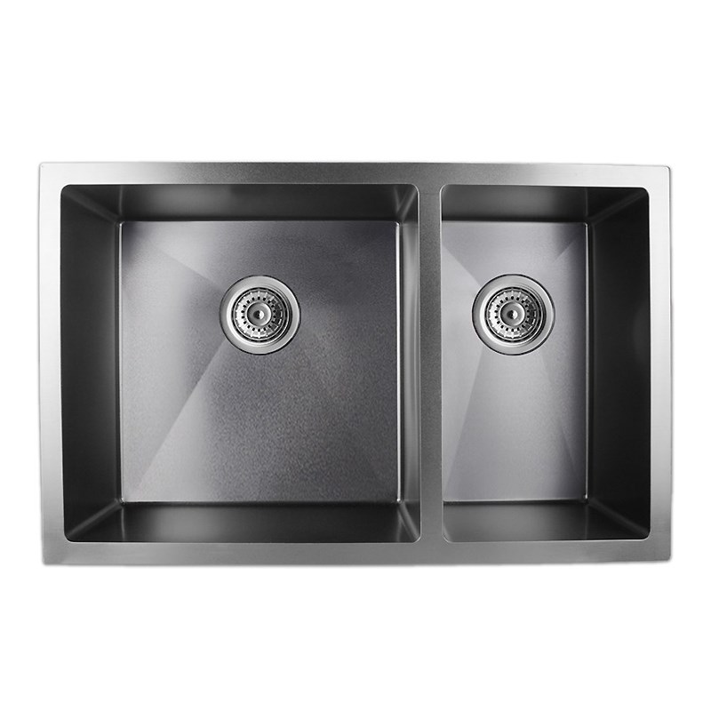 Round Corner Dark Grey Stainless Steel Handmade 1 and 1/2 Bowl Kitchen Sink 710*450*205mm