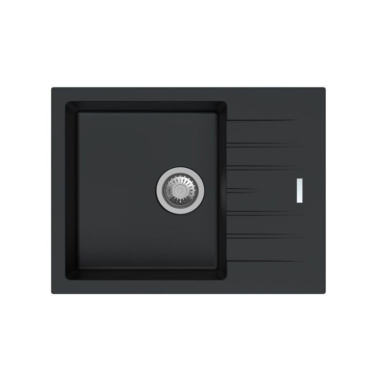 Black Carysil City D100N Granite Single Bowl with Drain Board Stone Kitchen Sink 650*500*200mm