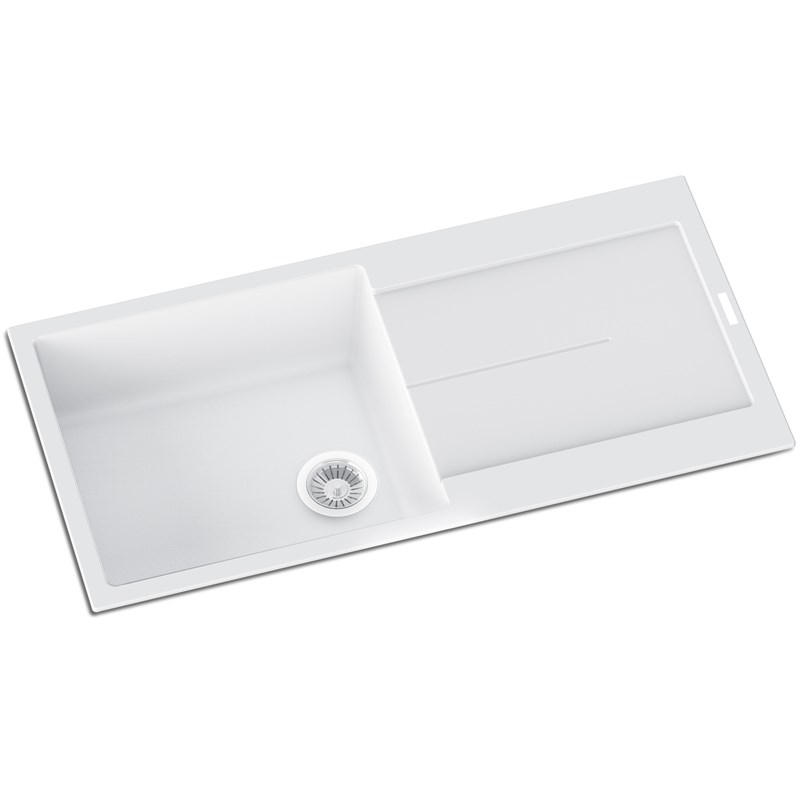 White Carysil Enigma D100L Granite Single Bowl with Drain Board Stone Kitchen Sink 1000*500mm
