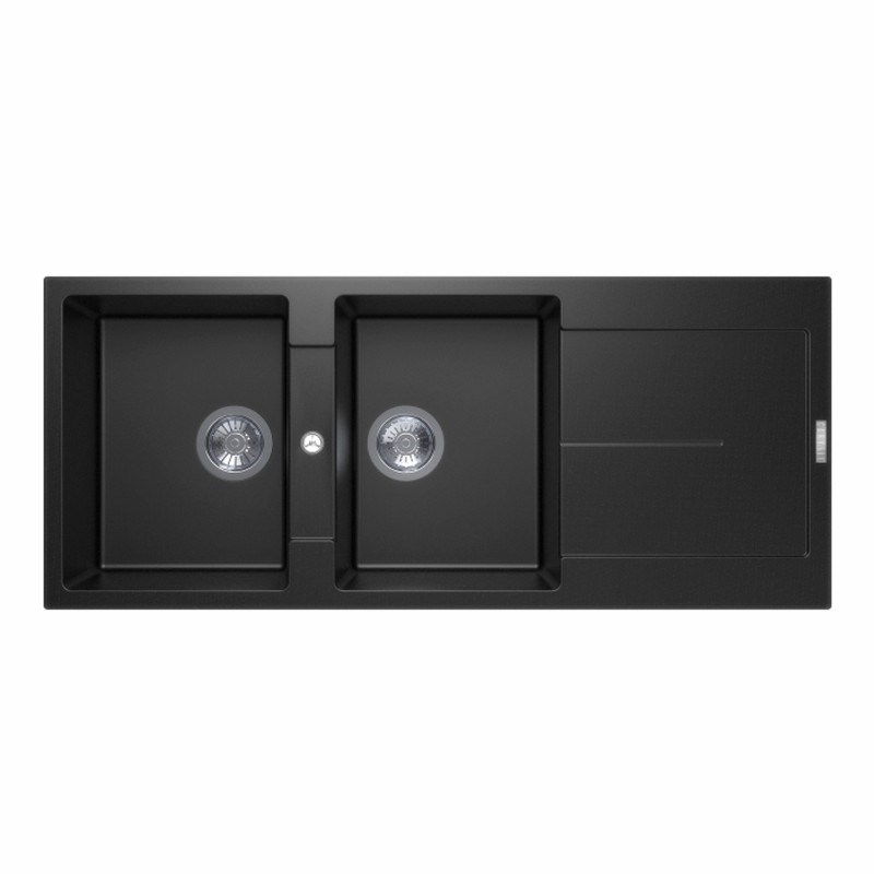 Black Carysil Enigma D200 Granite Double Bowl with Drain Board Stone Kitchen Sink 1160*460*200mm