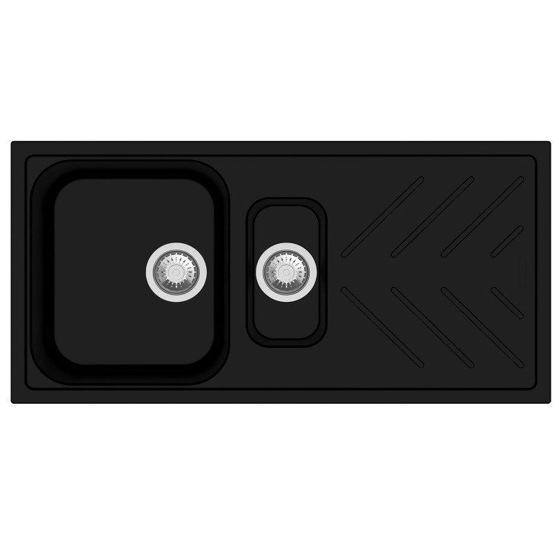 Black Carysil New Beethoven D150 Granite 1 and 1/4 Bowl with Drain Board Stone Kitchen Sink 1000*500mm