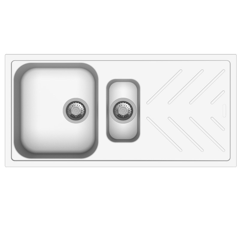 White Carysil New Beethoven D150 Granite 1 and 1/4 Bowl with Drain Board Stone Kitchen Sink 1000*500mm