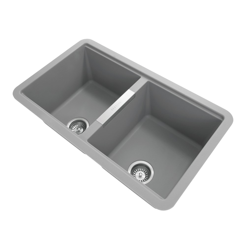 Concrete Grey Carysil CG2B3322 Double Bowl Stone Kitchen Sink 824*481*241mm