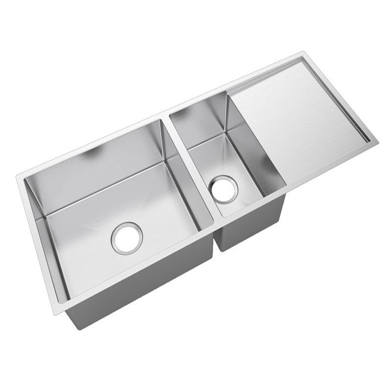 (C-1160.2)Round Corner Chrome Stainless Steel Handmade 1 and 1/2 Bowl Kitchen Sink with Drain Board 1160*460*230mm