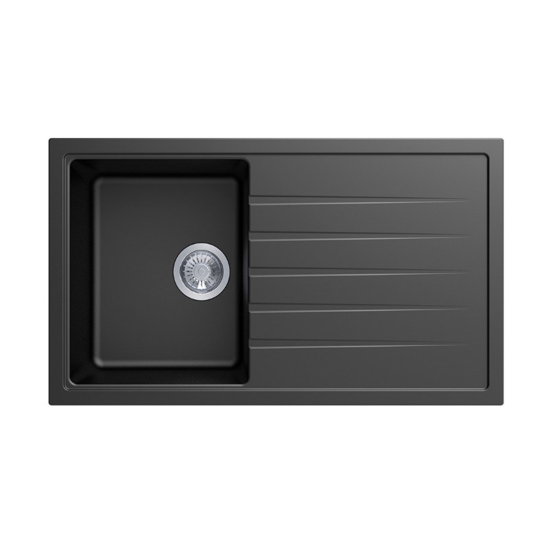 Black Carysil Vivaldi D-100 Granite Single Bowl with Drain Board Stone Kitchen Sink 860*500mm