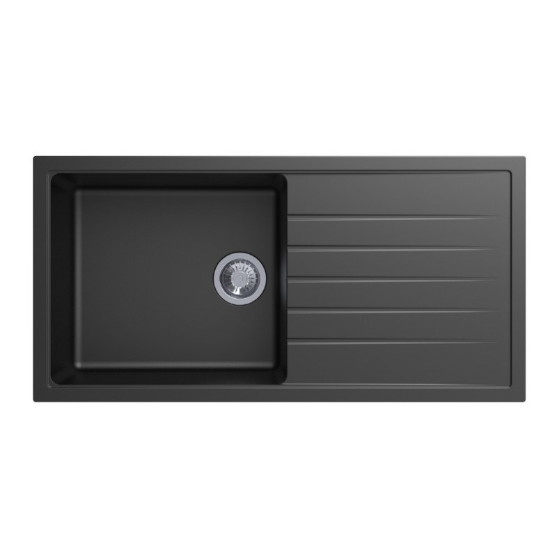 Black Carysil Vivaldi D-100L Granite Single Bowl with Drain Board Stone Kitchen Sink 1000*500mm