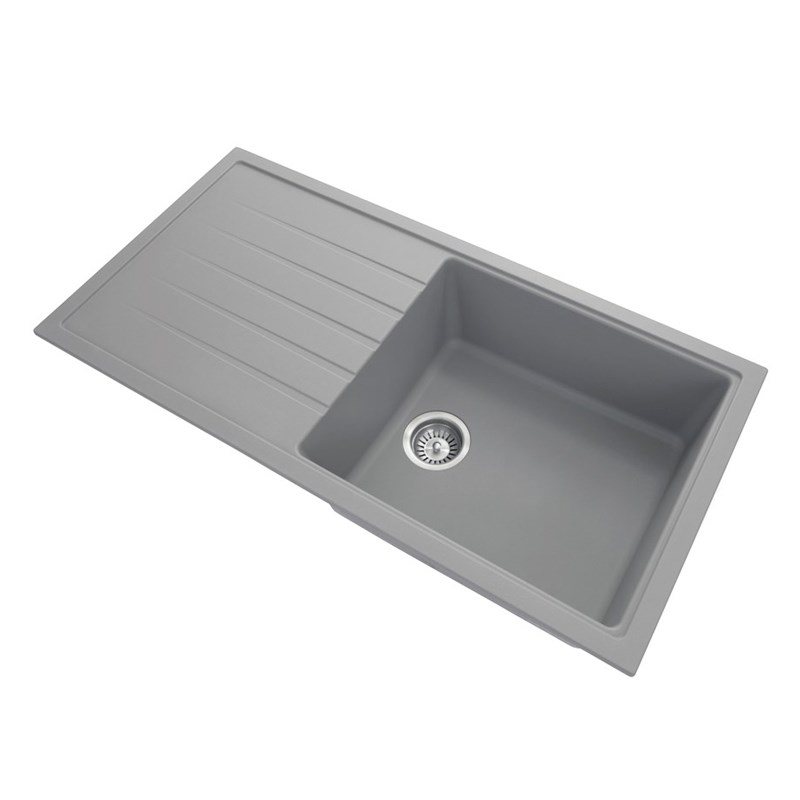 Concrete Grey Carysil Vivaldi D-100L Granite Single Bowl with Drain Board Stone Kitchen Sink 1000*500mm