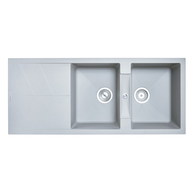 Concrete Grey Carysil Jazz D-200 Double Bowl with Drain Board Stone Kitchen Sink 1150*500mm