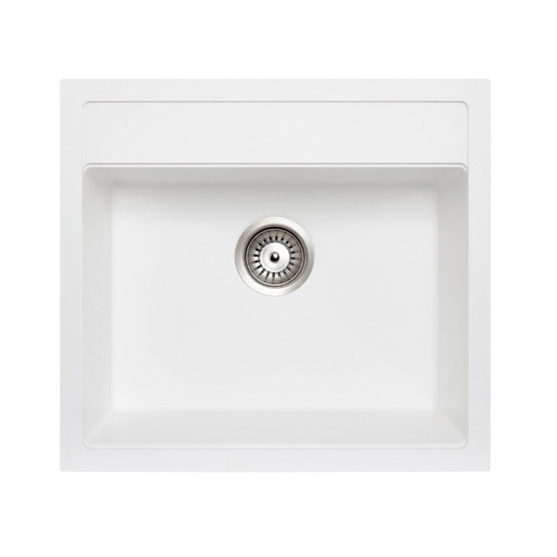 White Carysil Waltz 560FE Granite Single Bowl Stone Kitchen Sink 560*510mm
