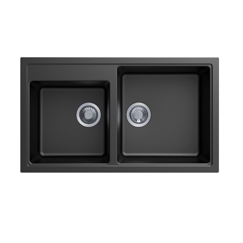 Black Carysil Vivaldi N-200 Granite 1 and 3/4 Bowl Stone Kitchen Sink 860*500*200mm
