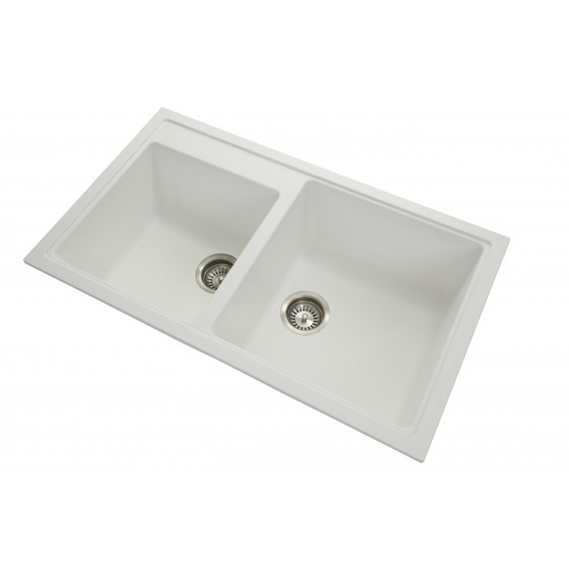 White Carysil Vivaldi N-200 Granite 1 and 3/4 Bowl Stone Kitchen Sink 860*500*200mm