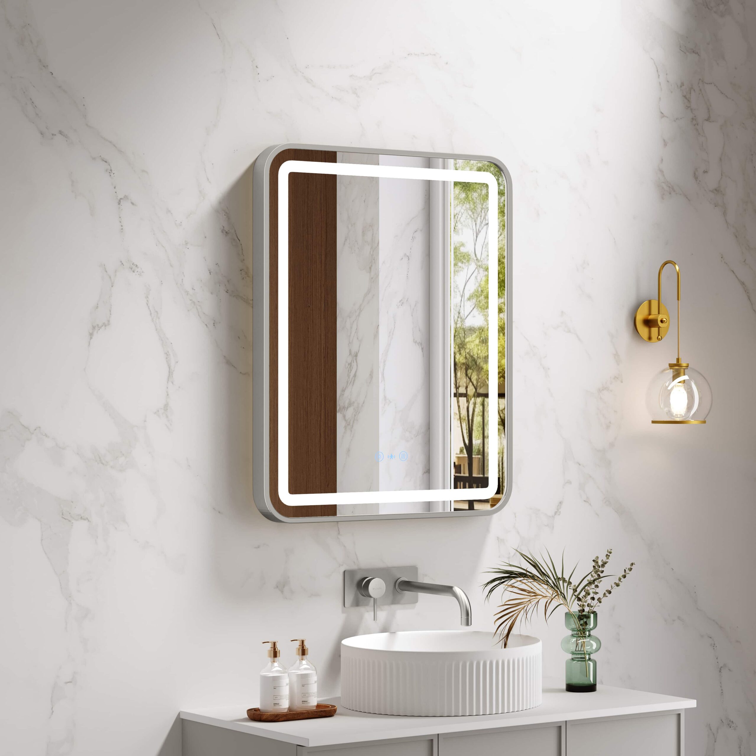 Venus Framed LED Mirrors 5mm Copper-Free Silver Mirror 600 x 750mm - Brushed Nickel Frame