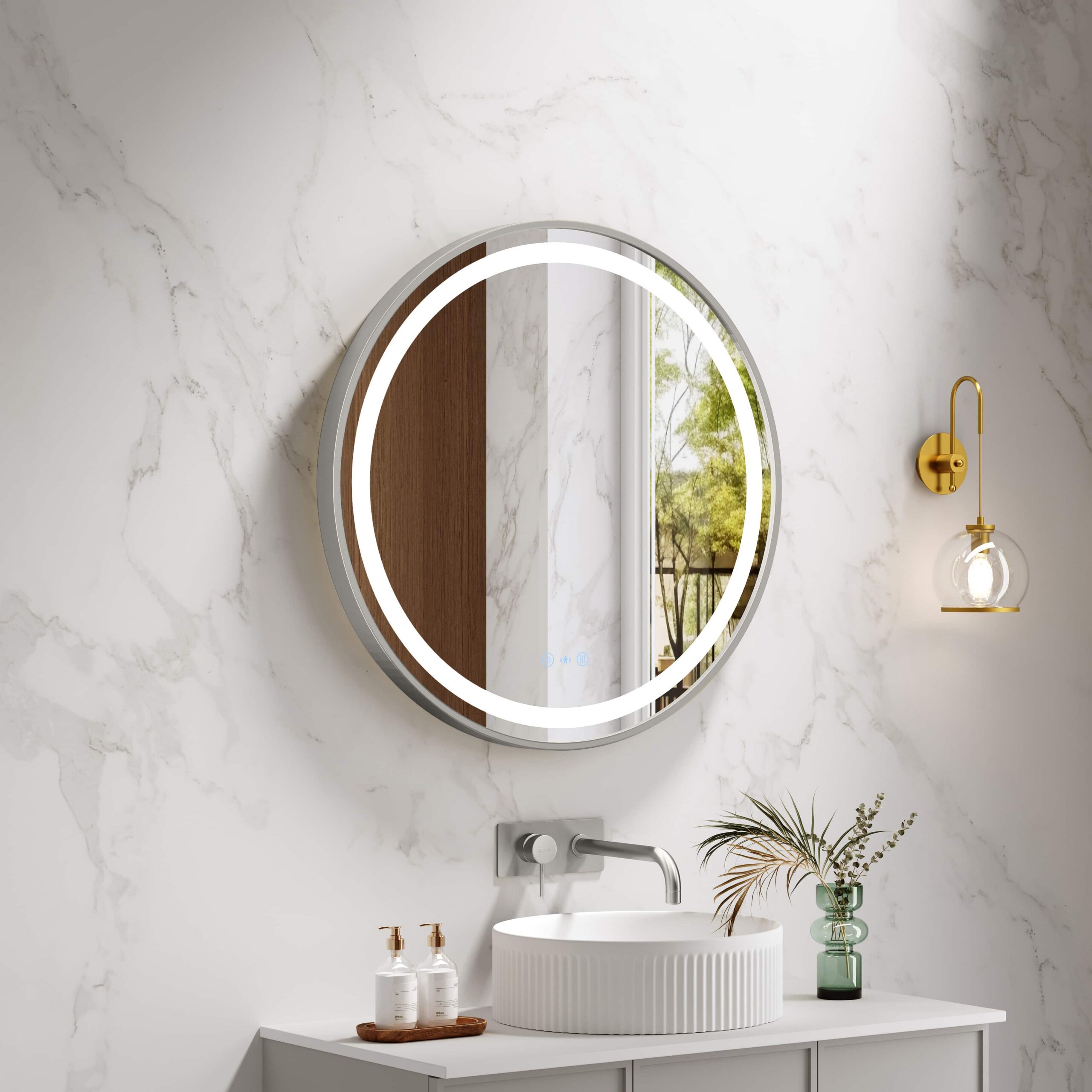 Venus Framed LED Mirrors 5mm Copper-Free Silver Mirror 600mm - Brushed Nickel Frame