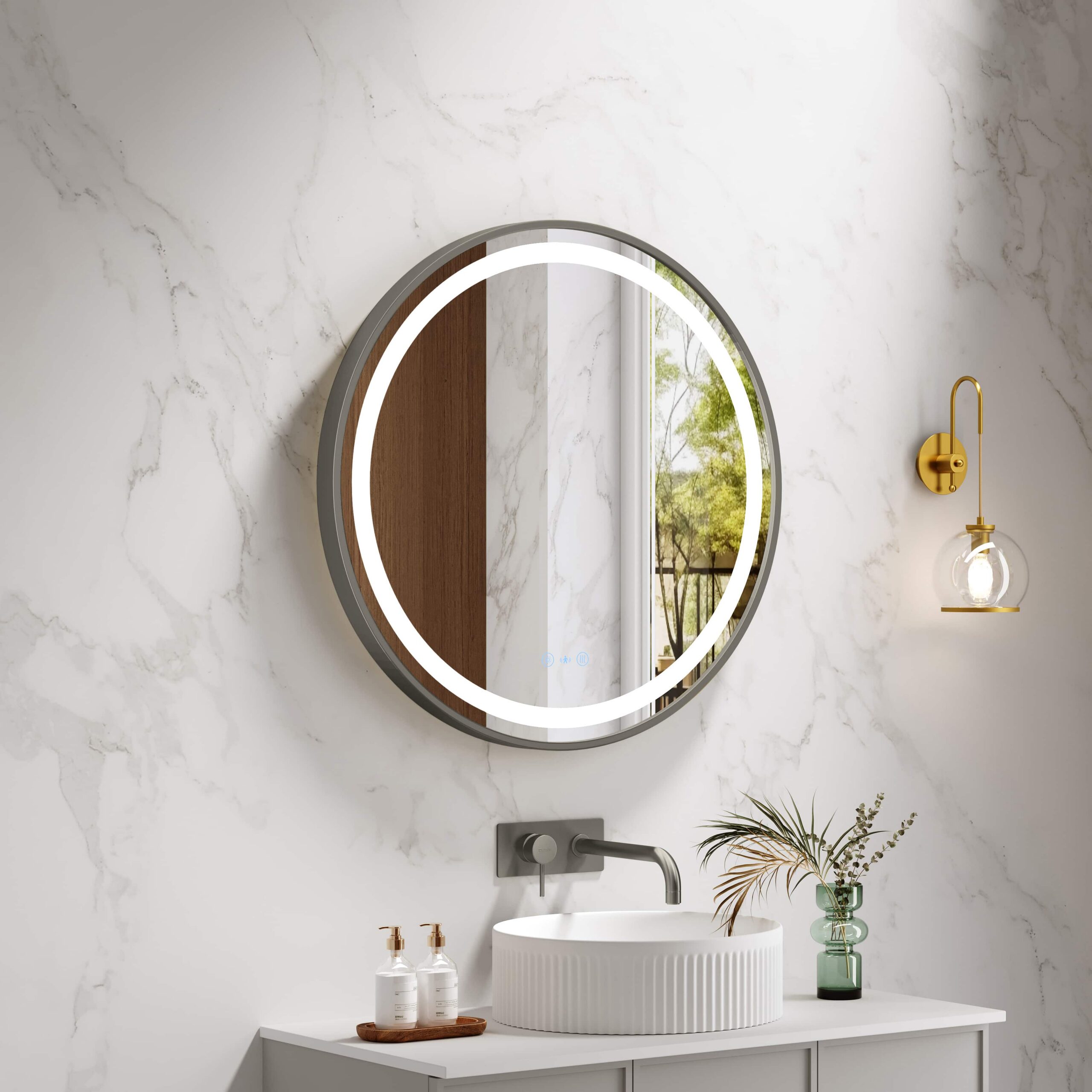 Venus Framed LED Mirrors 5mm Copper-Free Silver Mirror 600mm - Gun Metal Frame