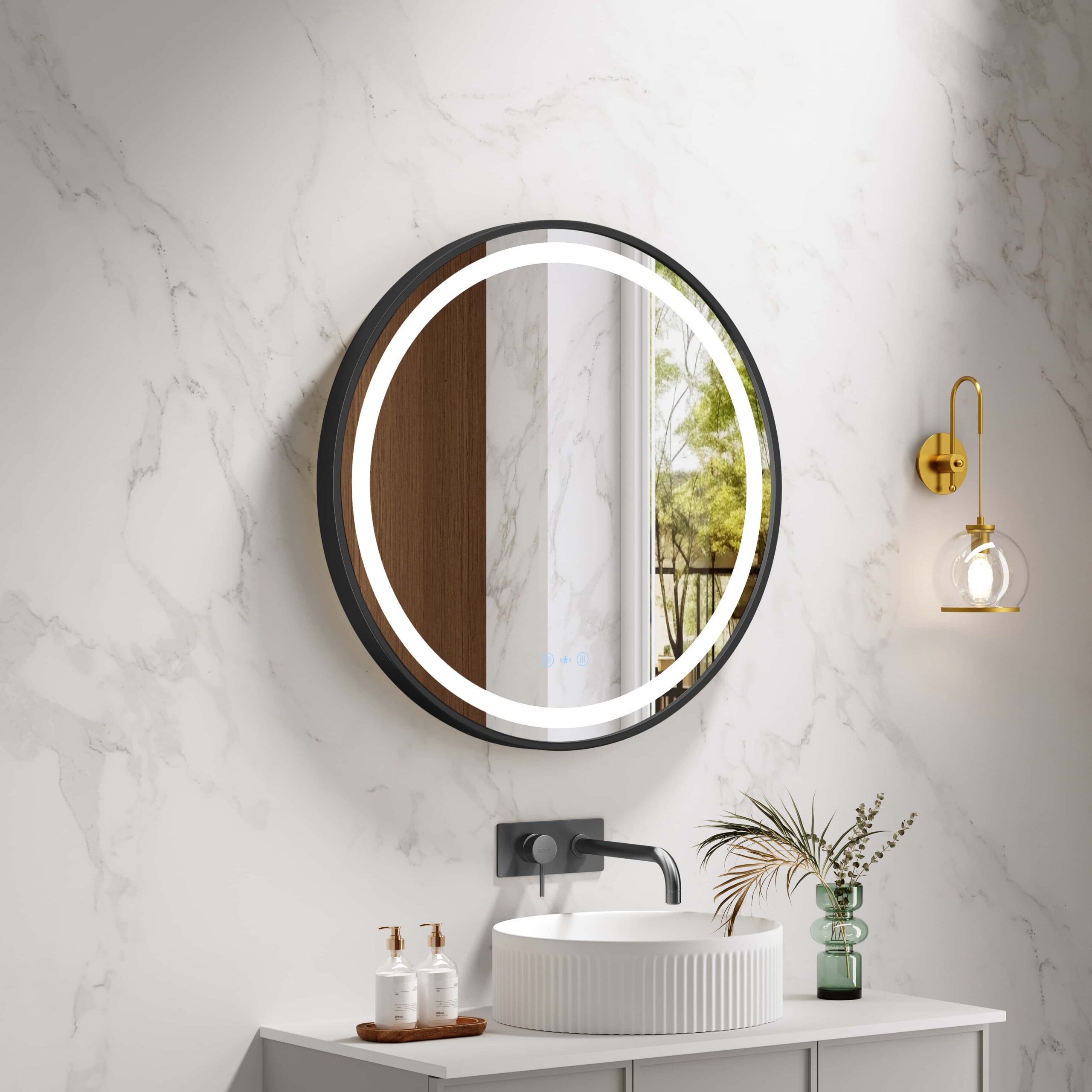 Venus Framed LED Mirrors 5mm Copper-Free Silver Mirror 600mm - Matt Black Frame