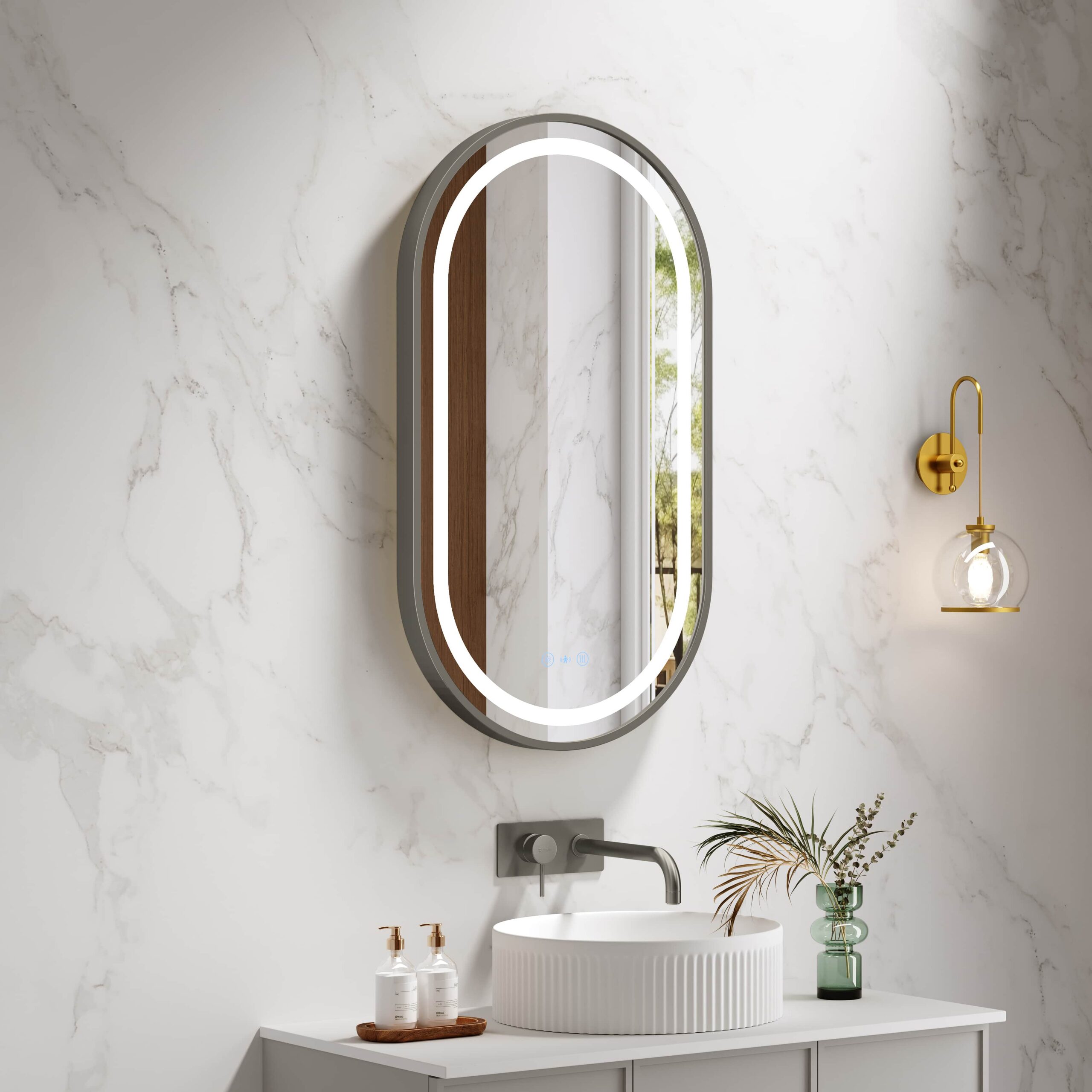 Venus Framed LED Mirrors 5mm Copper-Free Silver Mirror 900 x 500mm - Gun Metal Frame