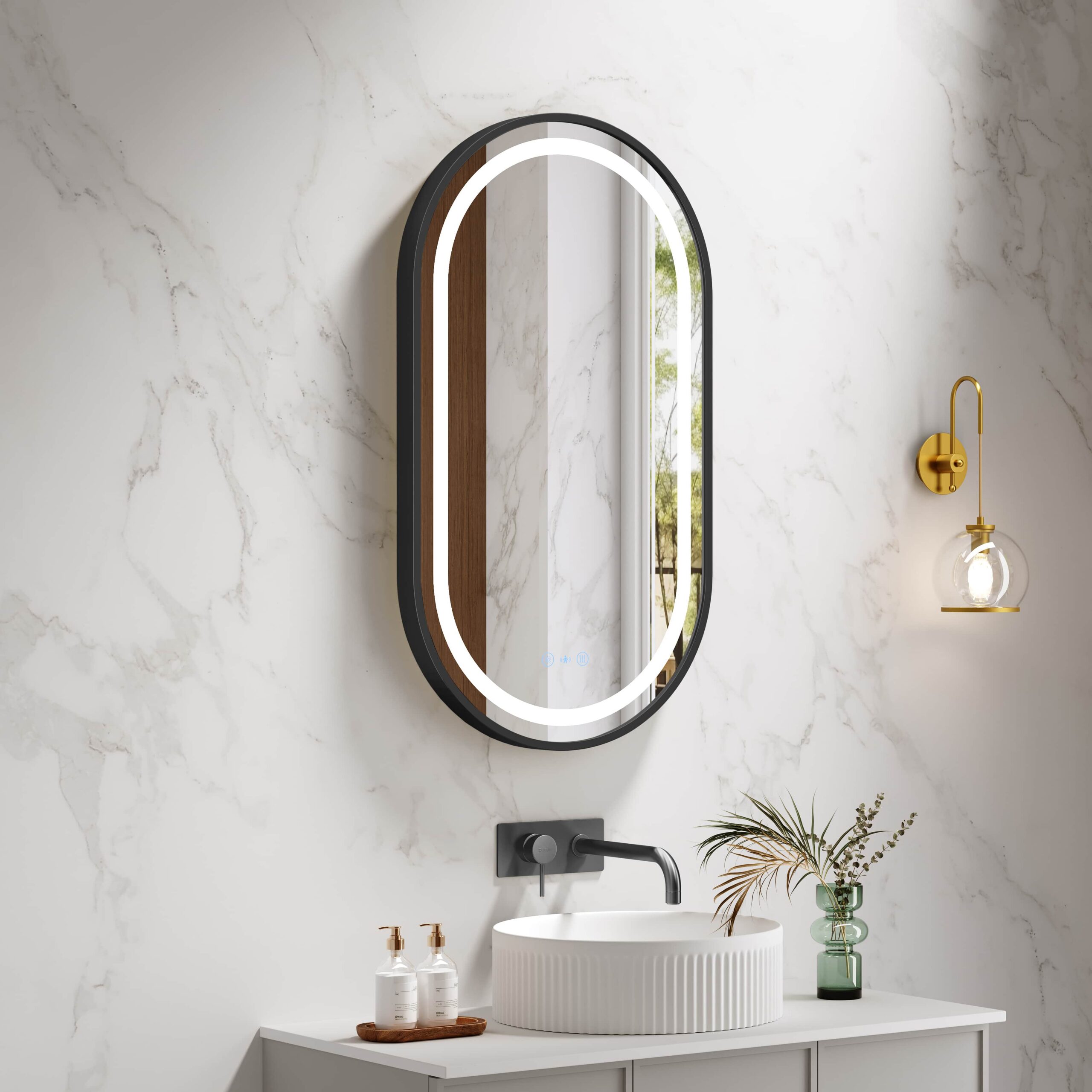 Venus Framed LED Mirrors 5mm Copper-Free Silver Mirror 900 x 500mm - Matt Black Frame