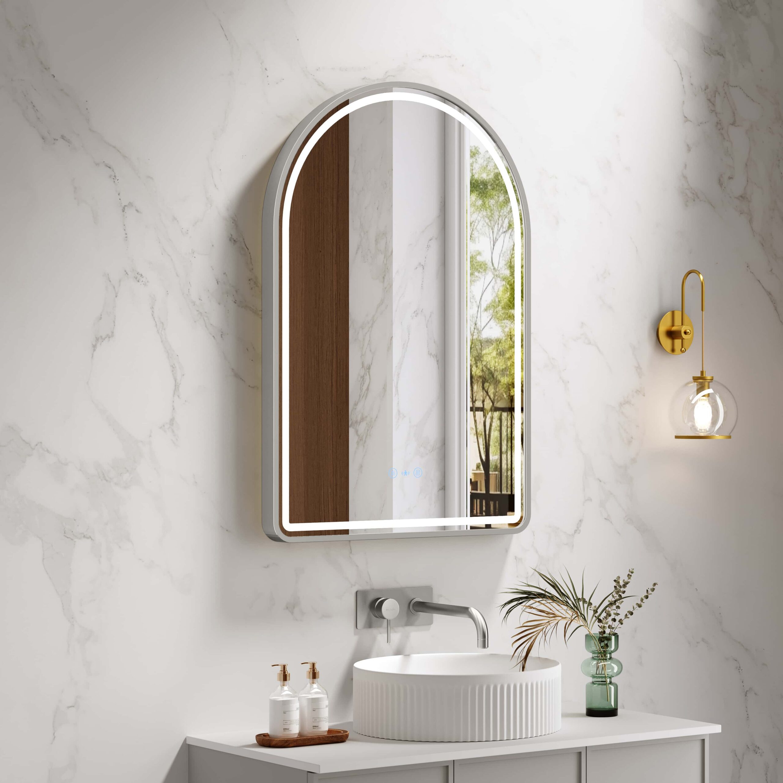 Venus Framed LED Mirrors 5mm Copper-Free Silver Mirror 900 x 600mm - Brushed Nickel Frame