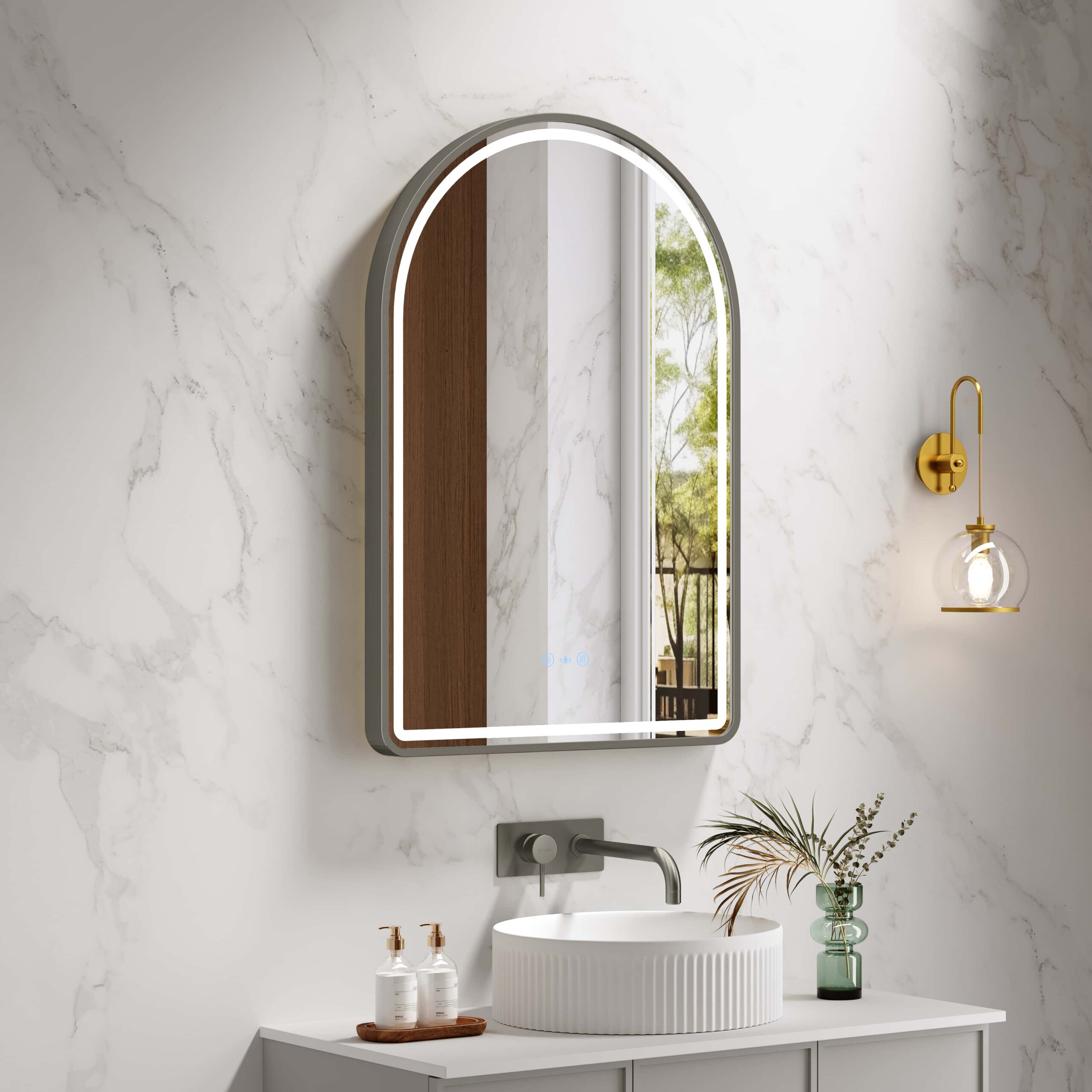 Venus Framed LED Mirrors 5mm Copper-Free Silver Mirror 900 x 600mm - Gun Metal Frame