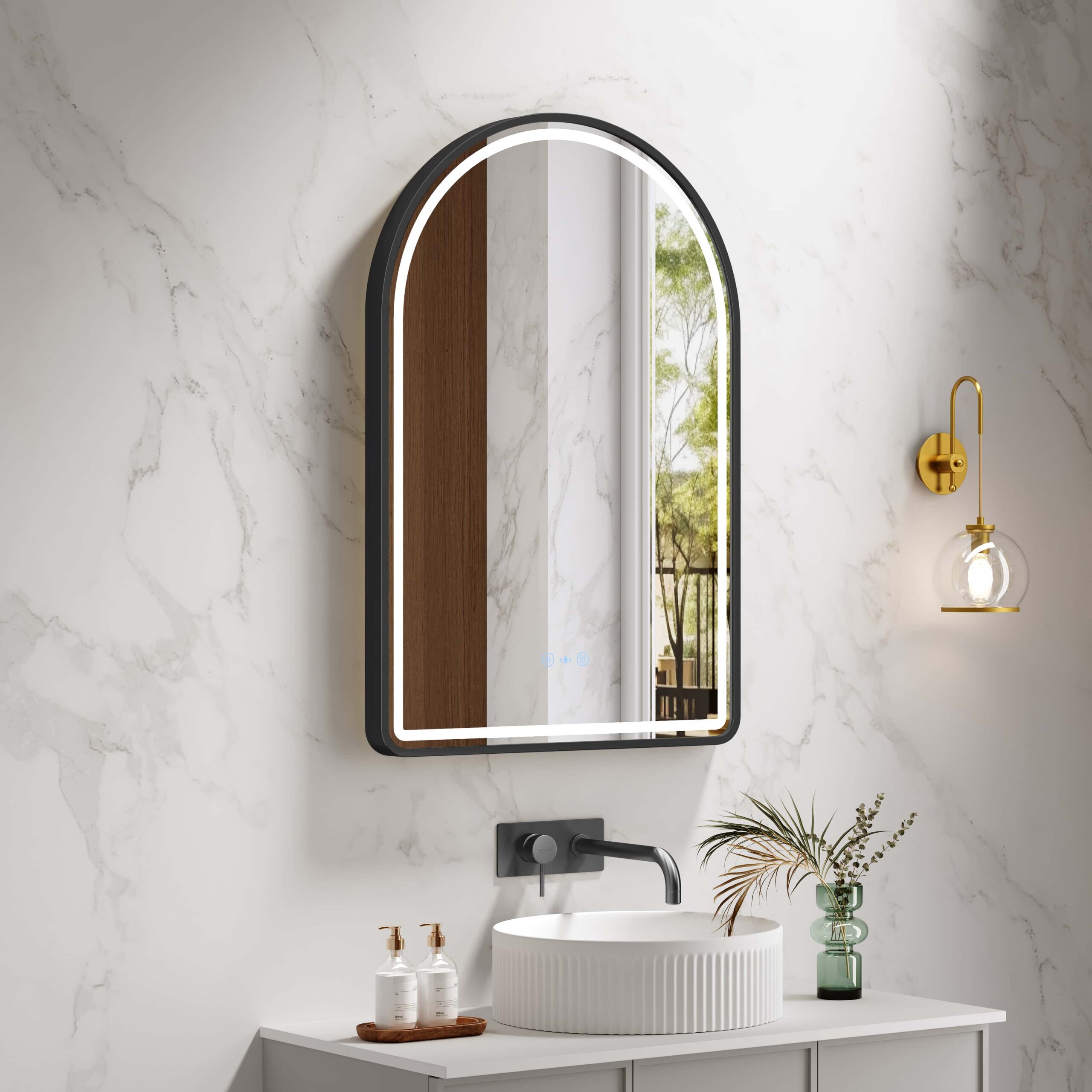 Venus Framed LED Mirrors 5mm Copper-Free Silver Mirror 900 x 600mm - Matt Black Frame