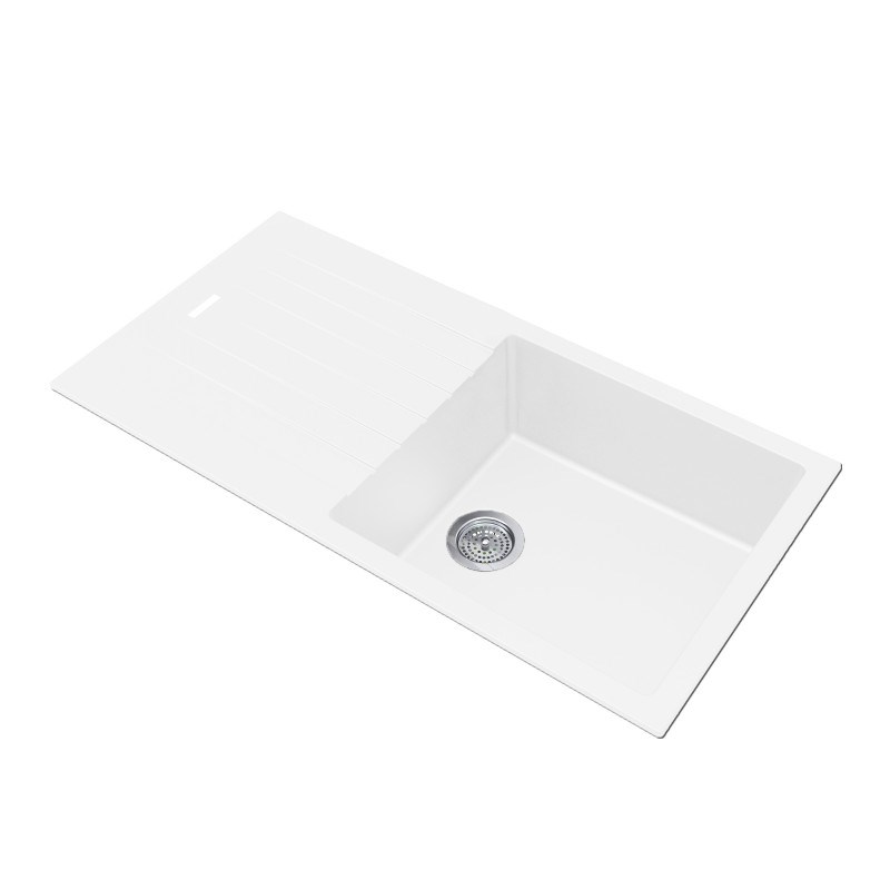 White Arete Stone Granite Single Bowl with Drain Board Stone Kitchen Sink 1000*500*200mm