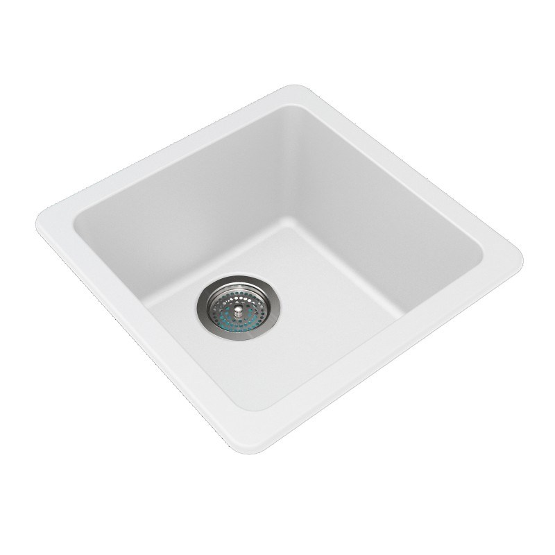 Square White Arete Stone Granite Single Bowl Stone Kitchen Sink 422*422*203mm