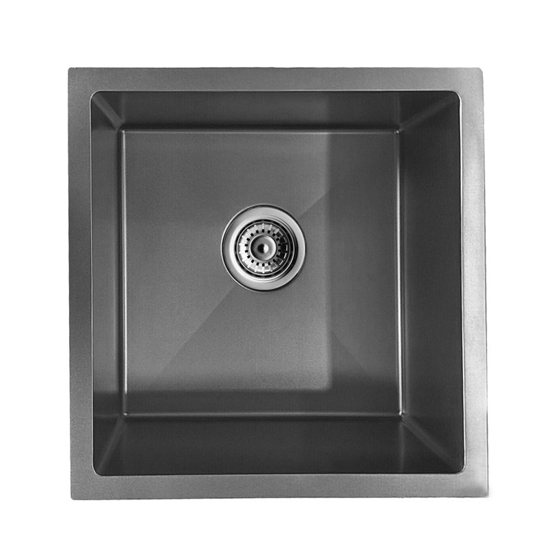 Round Corner Dark Grey Stainless Steel Handmade Single Bowl Kitchen Sink 440*440*205mm